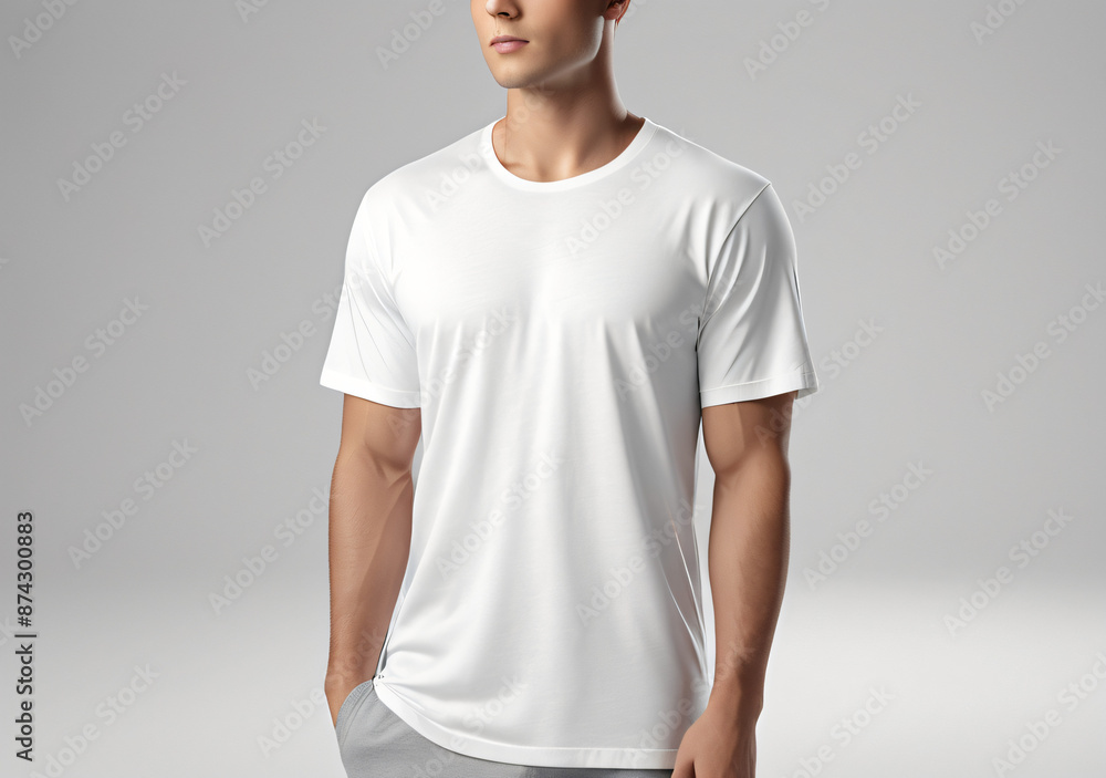 White Tshirt on light background. Generative AI. White Tshirt on light background. Generative AI.