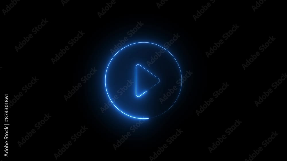 Glowing animated neon line Play button icon isolated on red background. Social media, internet, mobile, web, technology concepts. Glowing animated neon line Play button icon isolated on red background. Social media, internet, mobile, web, technology concepts.