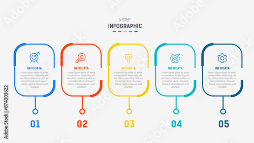 Five Step Infographic design element template for presentation. info graphic illustration. process diagram and presentations step,  banner, flow chart, 5 option template.