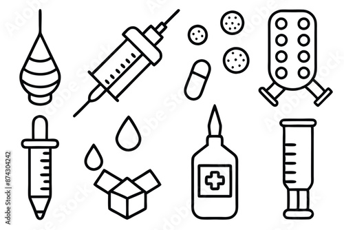 Vaccination Line Art Illustration Graphic Representation of Vaccine Injection