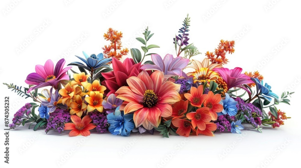 Obraz premium Colorful bouquet of various flowers on white background
