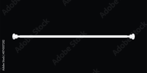 Front view white curtain rod isolated on transparent background. Vector illustration. Curtain hanging accessory. Cornice for curtains, interior design, bathroom shower curtain rod. 