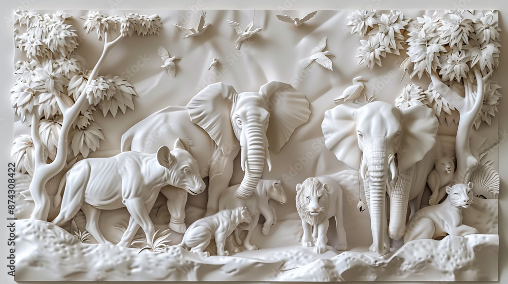 Obraz premium Elegant 3D relief design of wild animals for a unique wall decor