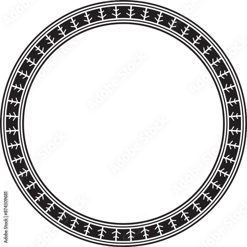 Vector monochrome black round Yakut ornament. Endless circle, border, frame of the northern peoples of the Far East.