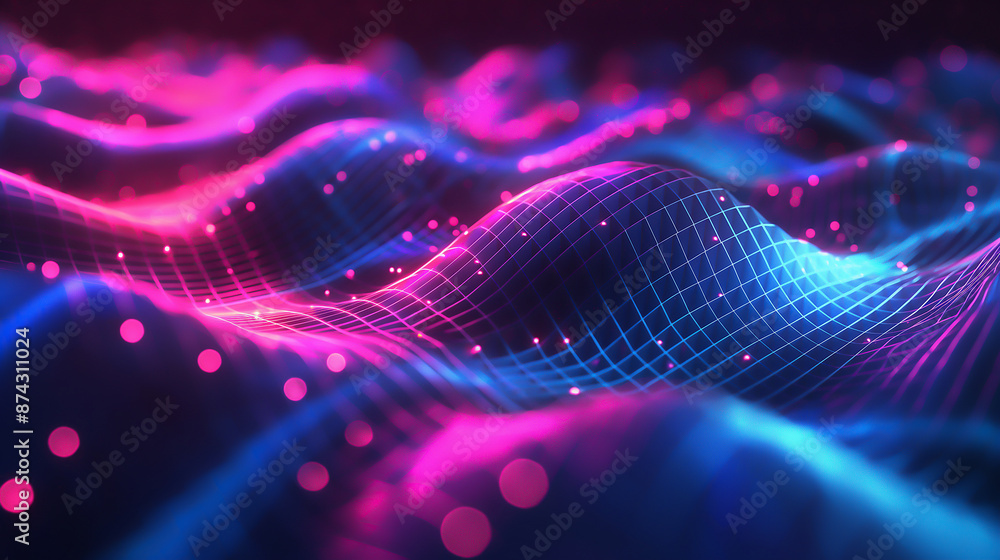 horizontal glowing lines over Abstract digital data visualization of colorful waves with a glow effect on a dark background, 3D rendering with vibrant colors. horizontal glowing lines over Abstract digital data visualization of colorful waves with a glow effect on a dark background, 3D rendering with vibrant colors.