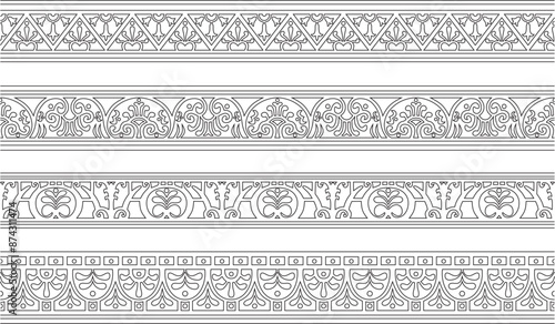 Vector seamless black contour border, Pompeii frame. Endless Neopolitan ornament. Art of Ancient Rome. Template for stained glass