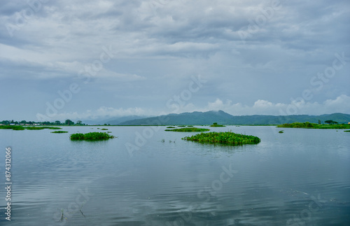Landscape with lake on a monsoon day