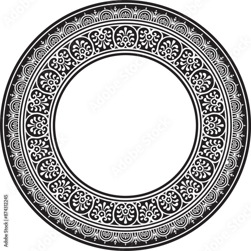Vector round black monochrome border, frame, Pompeii ring. Circle Neopolitan ornament. Art of Ancient Rome