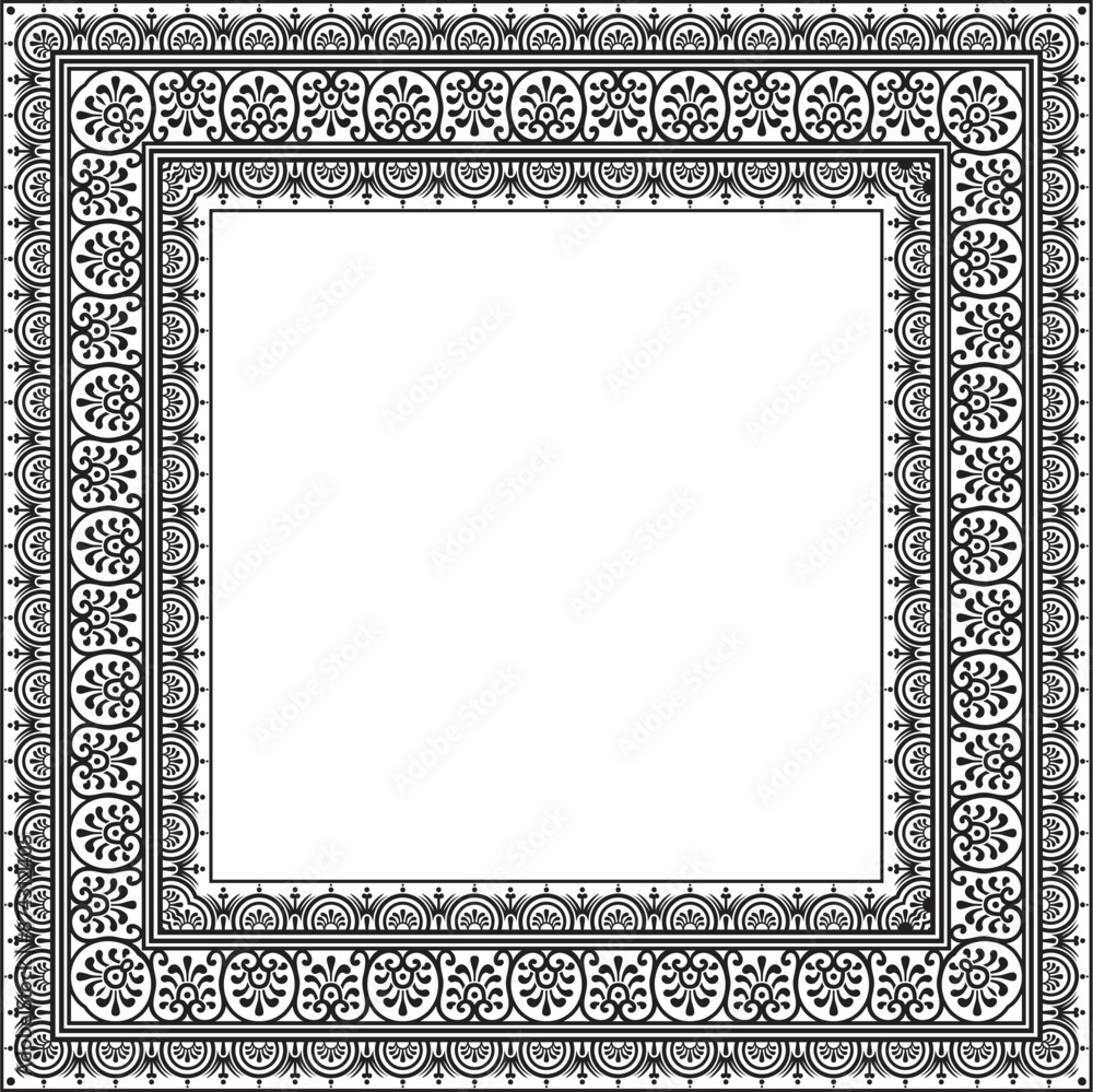 Obraz premium Vector square black monochrome border, frame, Pompeii. Rectangle Neopolitan ornament. Art of Ancient Rome. Template for stained glas