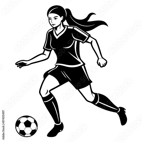 athletic women soccerplayer playing soccer, modern and minimalistic