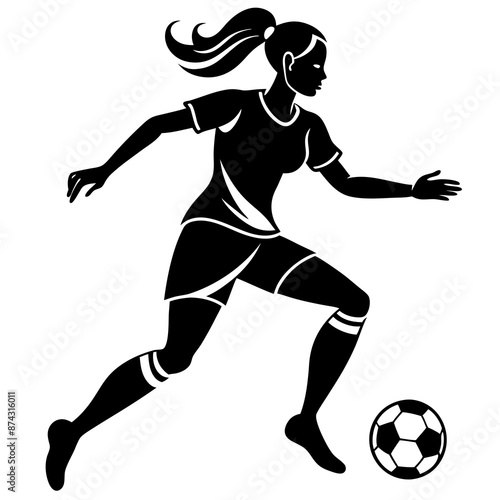 athletic women soccerplayer playing soccer, modern and minimalistic