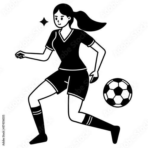 athletic women soccerplayer playing soccer, modern and minimalistic