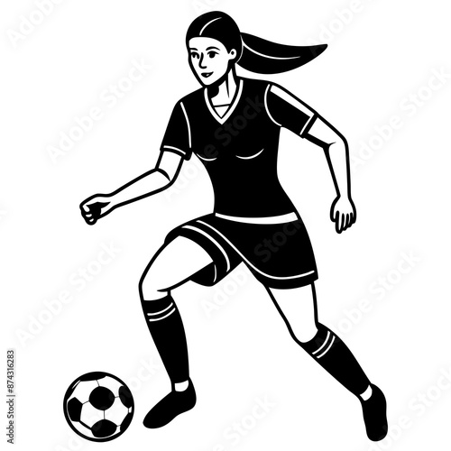 athletic women soccerplayer playing soccer, modern and minimalistic