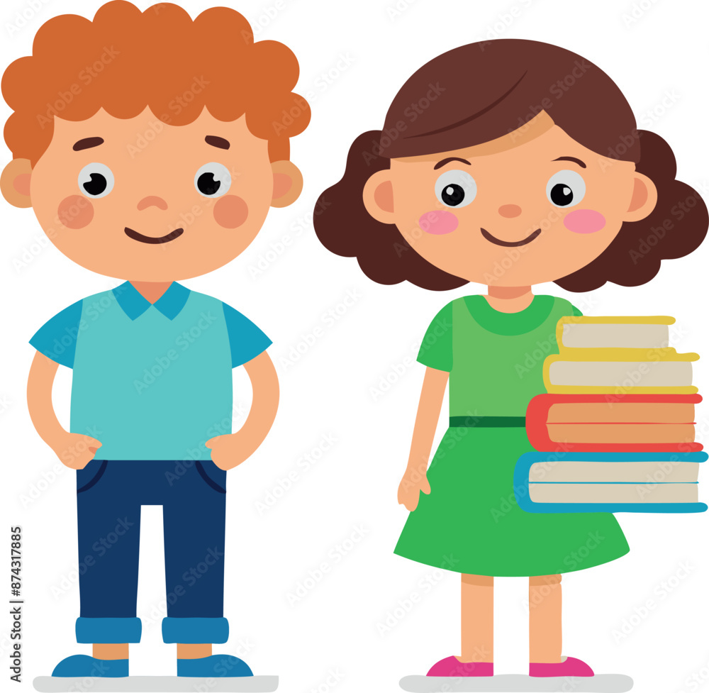 Illustration of smiling children with books, depicting education and learning Illustration of smiling children with books, depicting education and learning