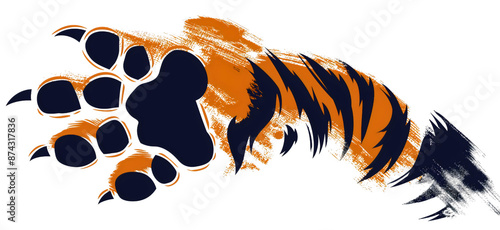 Tiger paw leg footprint illustration isolated on transparent. Wild cat animal with claws, mark, nature, step, walk photo