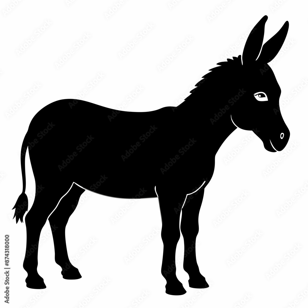 Fototapeta premium Donkey vector illustration, donkey isolated on white, donkey silhouette, donkey vector art