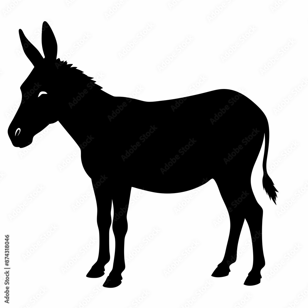 Fototapeta premium Donkey vector illustration, donkey isolated on white, donkey silhouette, donkey vector art