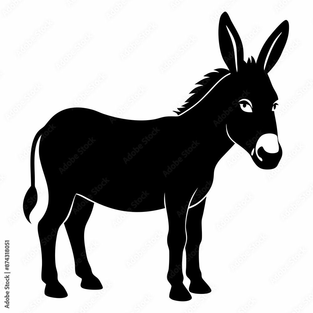 Obraz premium Donkey vector illustration, donkey isolated on white, donkey silhouette, donkey vector art