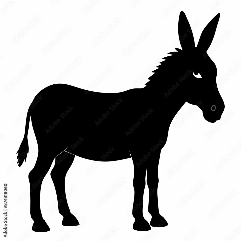Fototapeta premium Donkey vector illustration, donkey isolated on white, donkey silhouette, donkey vector art