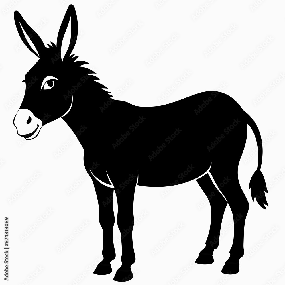Fototapeta premium Donkey vector illustration, donkey isolated on white, donkey silhouette, donkey vector art
