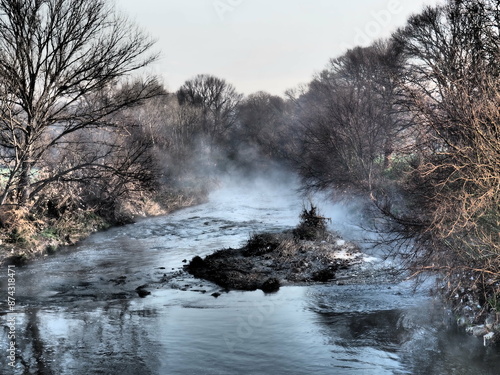 Jarama River in Madrid on a foggy day photo