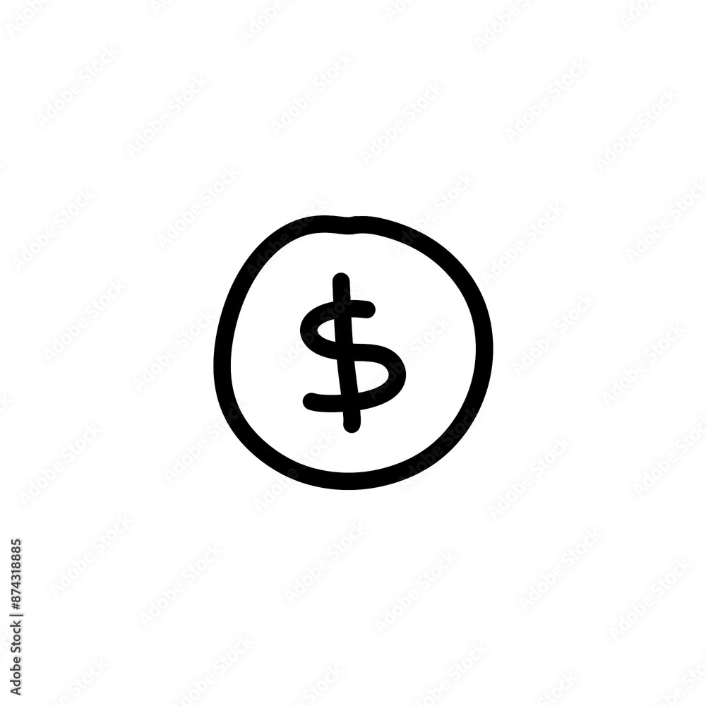 Dollar coin doodle icon with simple and abstract design Dollar coin doodle icon with simple and abstract design