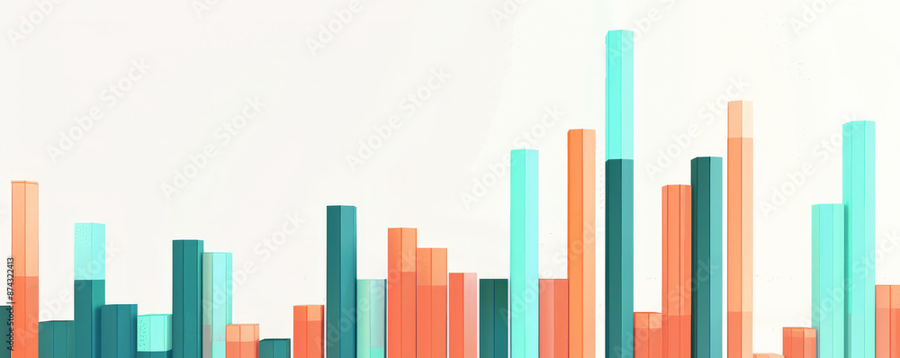 A sleek bar chart with teal and coral bars reflecting stock price changes, with the bars moving up and down against a white background. A sleek bar chart with teal and coral bars reflecting stock price changes, with the bars moving up and down against a white background.