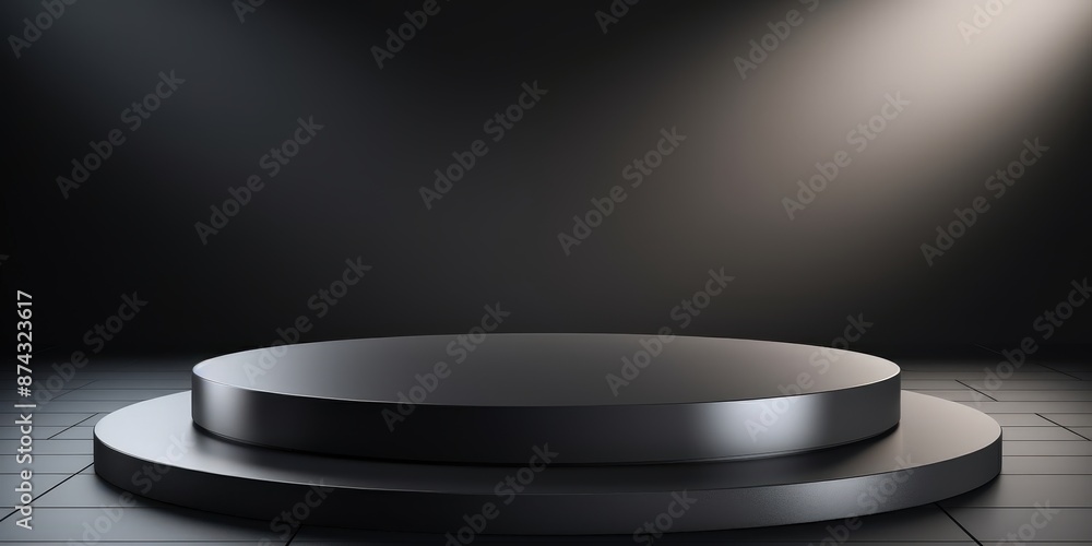 Spectacle Platform Dark and mysterious stage platform illuminated by a single spotlight ...