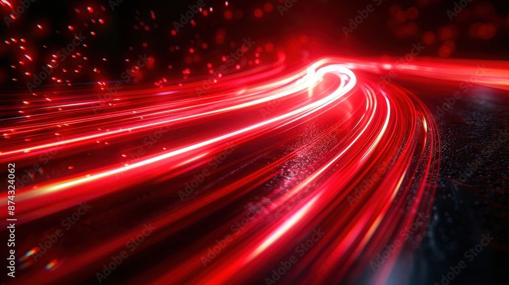 Red light trails on the road, motion blur of fast moving lights in red color, background with blurred dark night scene Red light trails on the road, motion blur of fast moving lights in red color, background with blurred dark night scene