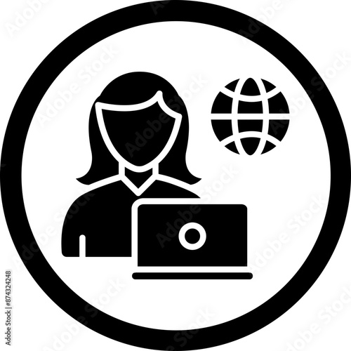Remote Female Worker Glyph Black Icon