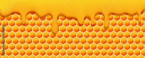 Honeycomb background with dripping honey