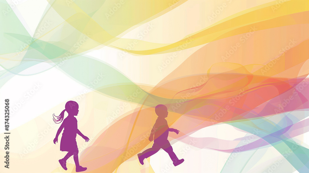 abstract background in pastel colors with silhouettes of children playing. abstract background in a children's theme. abstract background in pastel colors with silhouettes of children playing. abstract background in a children's theme.