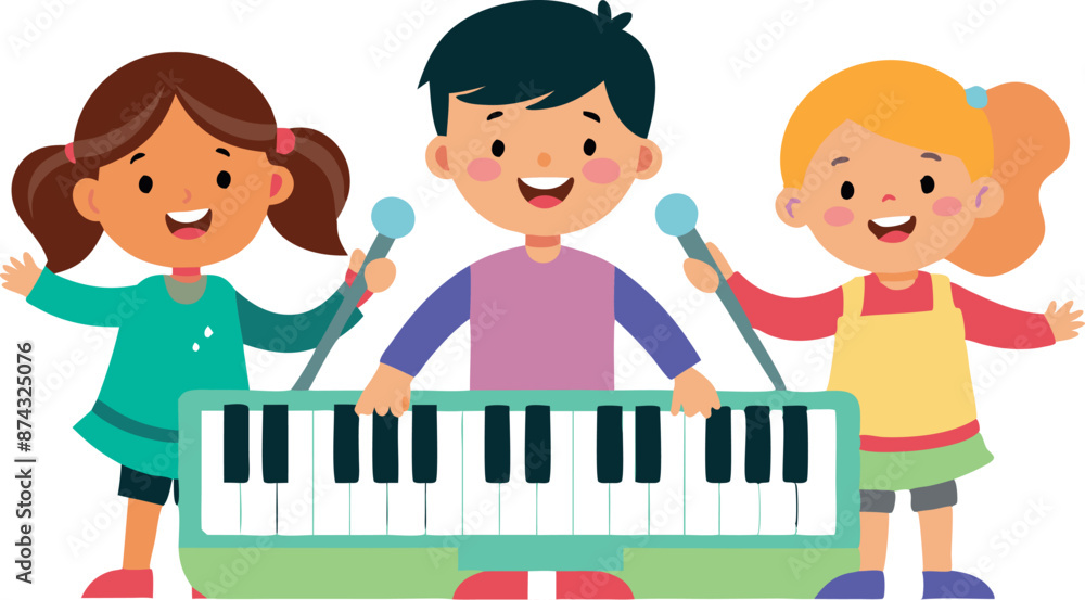 Three children are playing a keyboard Three children are playing a keyboard