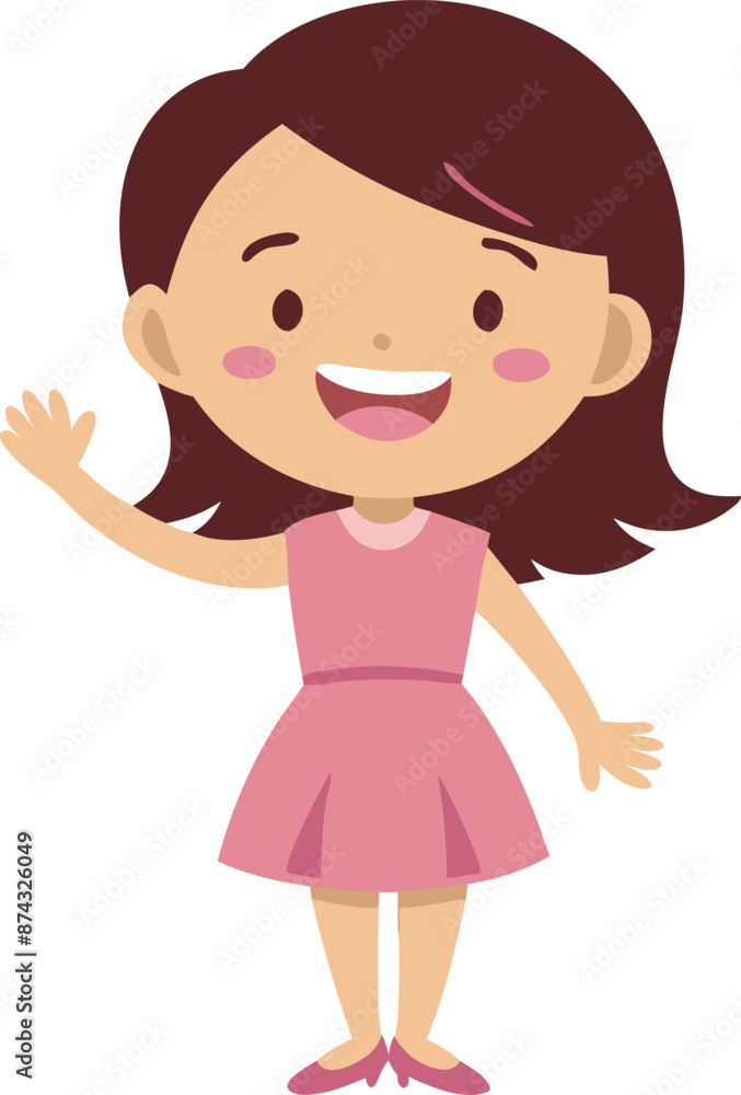 A cartoon girl in a pink dress is waving A cartoon girl in a pink dress is waving