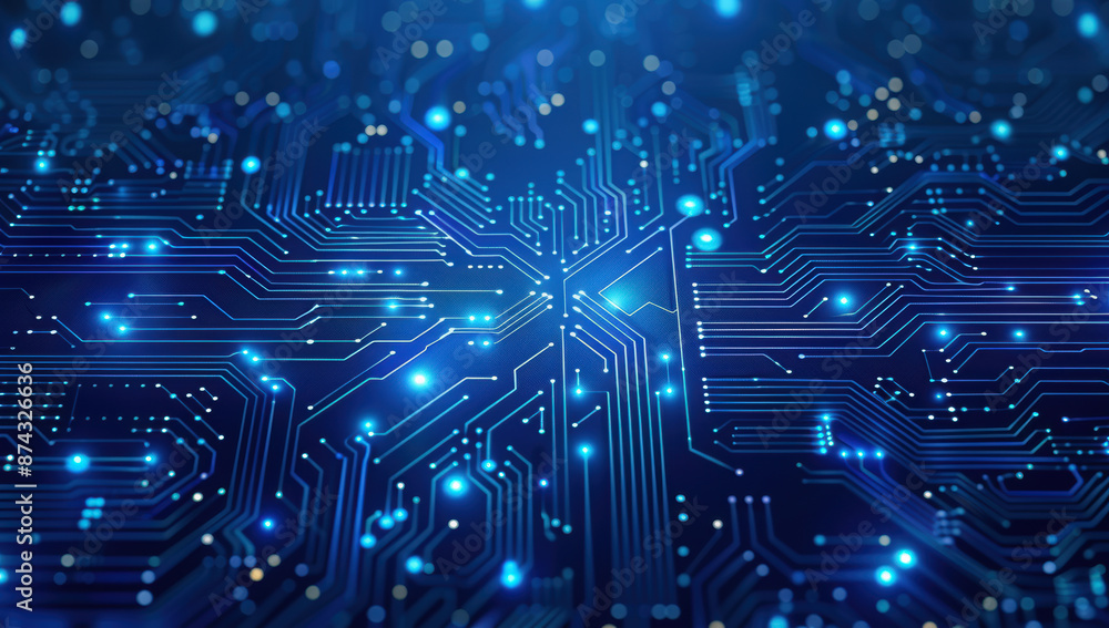 Abstract AI circuit board background. Technology connected blue lines ...