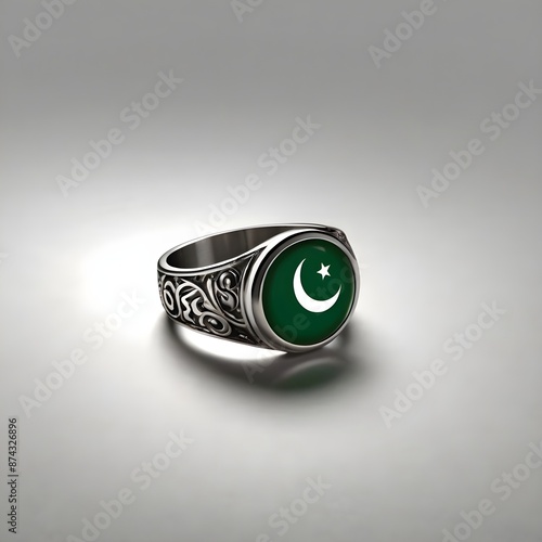 14 august Pakistan independence day written on ring  on white background photo