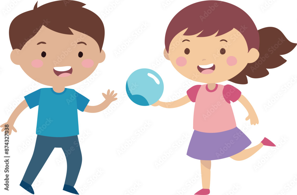 A boy and a girl are playing with a blue ball A boy and a girl are playing with a blue ball