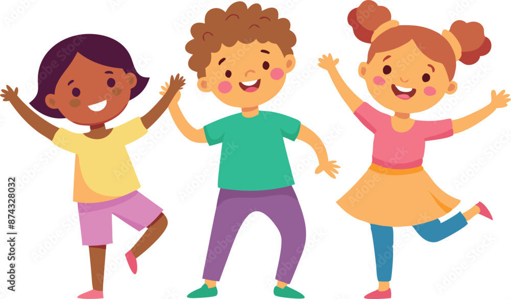 Three children are playing and smiling Three children are playing and smiling