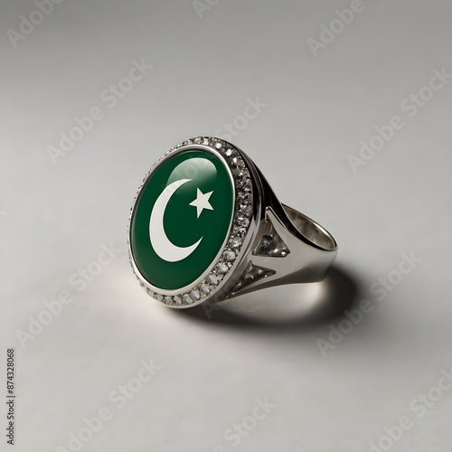 14 august Pakistan independence day written on ring  on white background photo