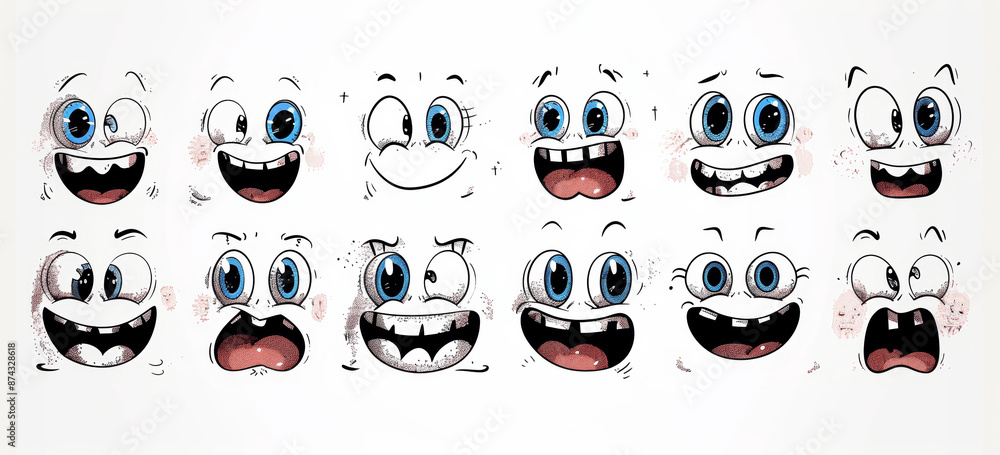 Simple Black and White Cartoon Faces Vector Set. Retro Style Funny Character Drawing Bundle. 50s Inspired Facial Expressions Clipart Collection. Isolated Graphic Mascot Icons. Simple Black and White Cartoon Faces Vector Set. Retro Style Funny Character Drawing Bundle. 50s Inspired Facial Expressions Clipart Collection. Isolated Graphic Mascot Icons.