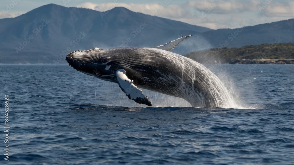 Obraz premium majestic whales in their natural habitat, suitable for travel and wildlife enthusiasts