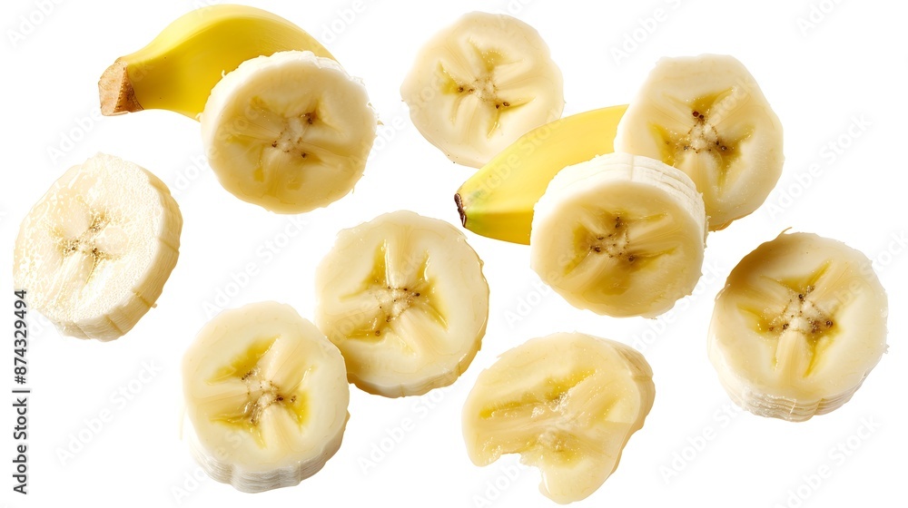 Sliced Fresh Ripe Organic Yellow Bananas on White Background Closeup long_title:Sliced Fresh Ripe Sliced Fresh Ripe Organic Yellow Bananas on White Background Closeup long_title:Sliced Fresh Ripe