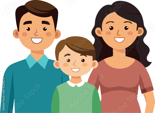 A family of three people, a man and two children, are smiling for the camera