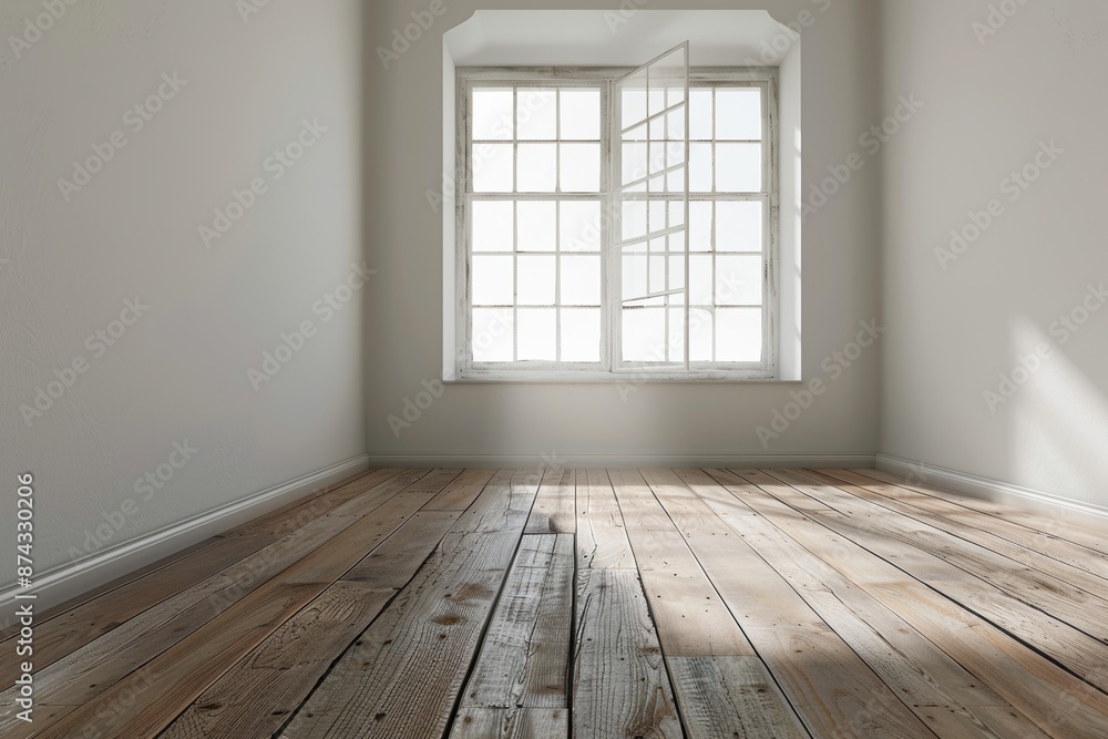 Empty room with white walls, wooden floor and window. Empty room with white walls, wooden floor and window.