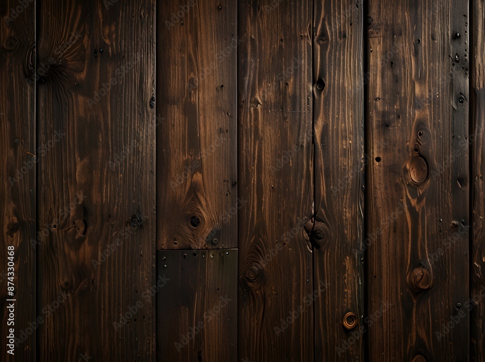 Naklejka premium A rough, weathered brown wooden wall with a vintage, textured grain pattern