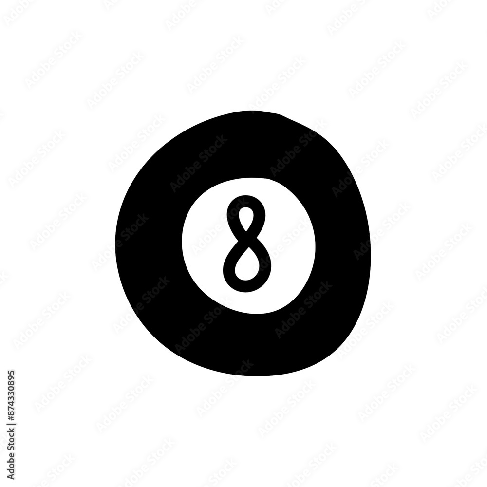 Number 8 billiard ball doodle icon with abstract design Number 8 billiard ball doodle icon with abstract design