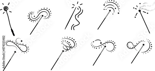 magic wand icon set and sparkle stars icon