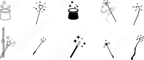 magic wand icon set and sparkle stars icon