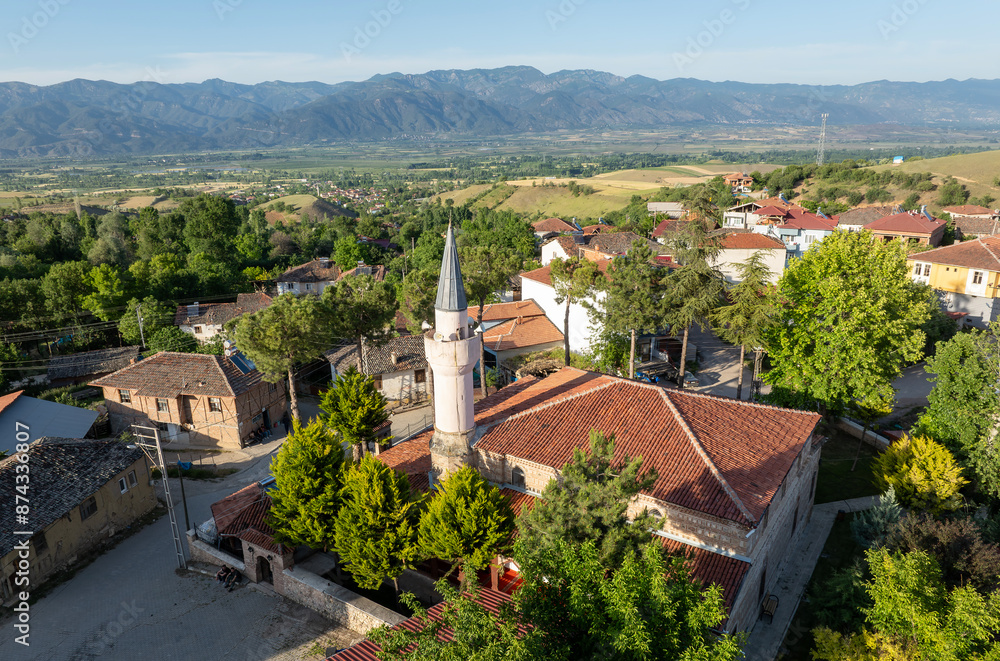 Fototapeta premium Ottoman architecture built in 1676 with wood and cut stone (Çandı technique) without using nails Silahdar Omer Pasa Mosque, Erbaa, Tokat