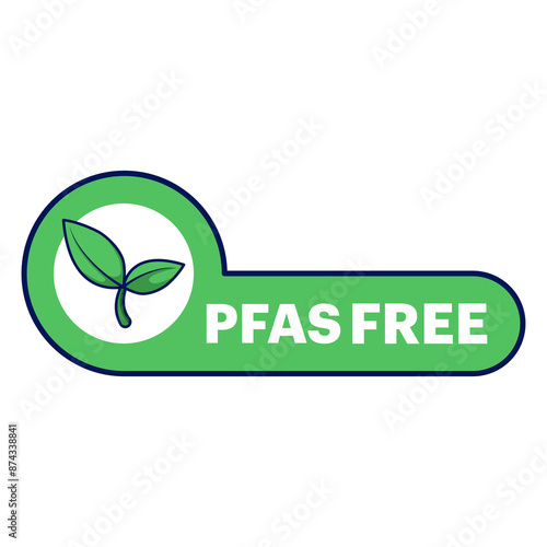 The PFAS Free Badge concept which has various leaf motifs indicates that the product is free of chemicals and safe for the environment. PFAS free label. Proper nutrition, healthy eating. Flat vector.
